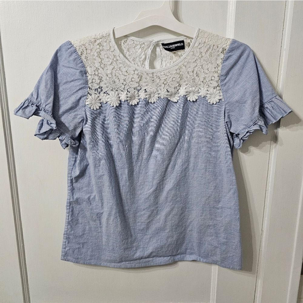 Karl Lagerfeld blouse with lace front sz xs,excellent condition